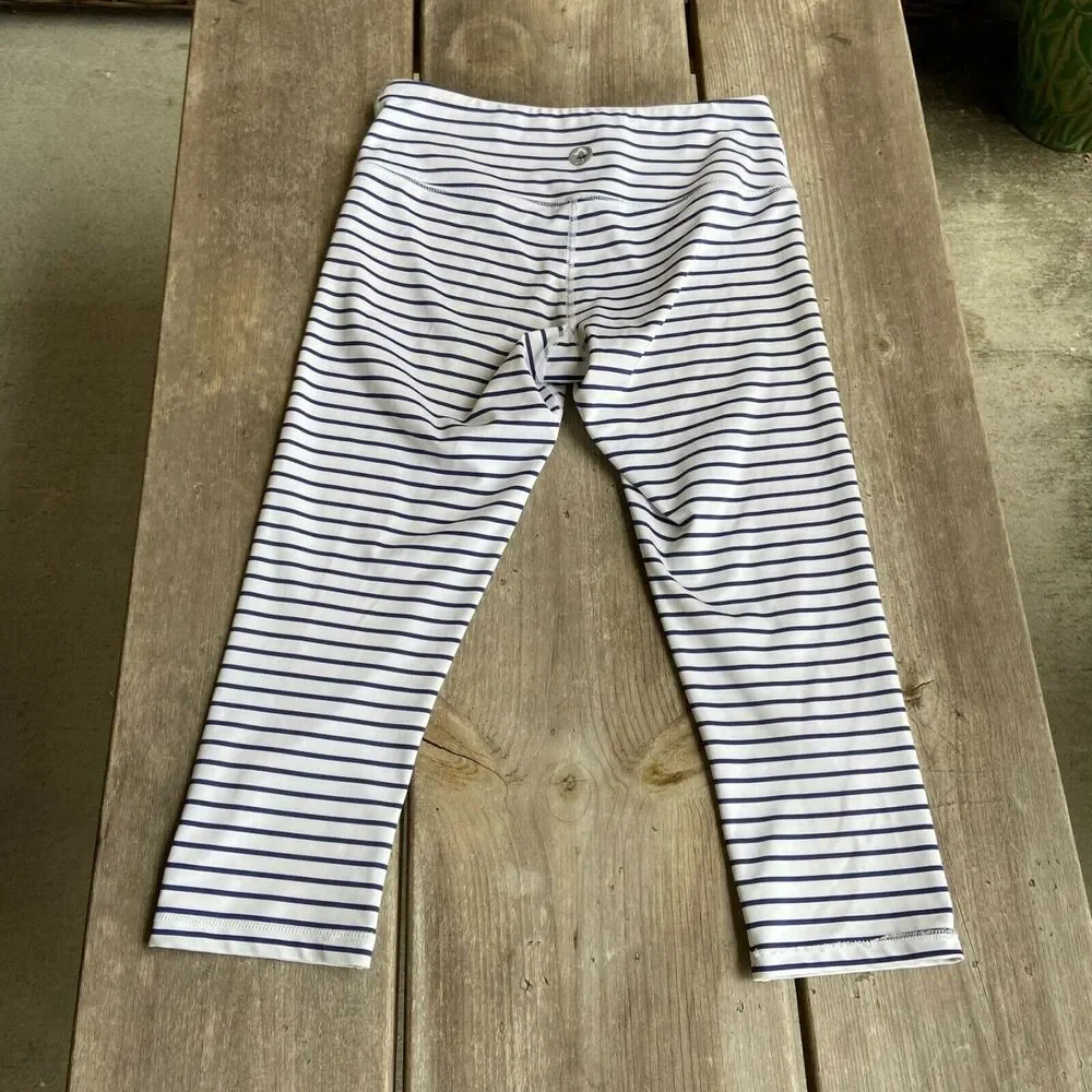 Scorpio Sol Womens Leggings Size XS Navy Blue White Striped‎ Cropped Length
